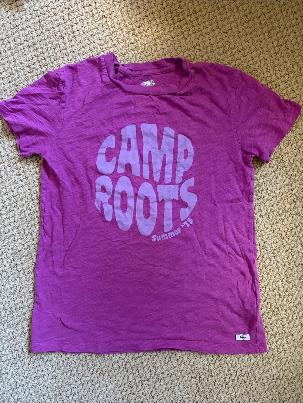 ROOTS Camp Roots Purple Short Sleeve Tee Shirt Small